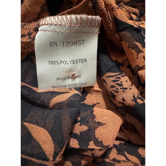 The Shirt by Rochelle Behrens Rust & Black Sheer Floral Maxi Shirt Dress (S) - Picture 7 of 7